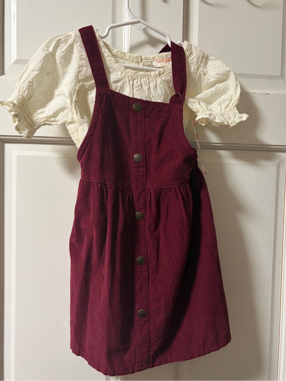 Cat & Jack Burgundy Corduroy Pinafore Dress with Cream Top
